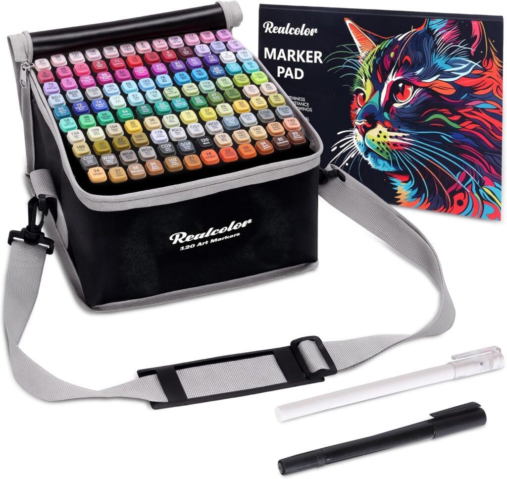 Feutre a Alcool 120 Couleurs Professionnel, Feutre Alcool Double Pointe pour Dessin & Illustration, Alcohol Felt Tip Pen pour Artistes, Feutres Coloriage Adulte à Séchage Rapide et Haute Saturation