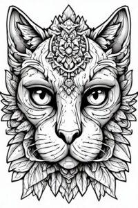 Portrait de chat ornemental noir et blanc